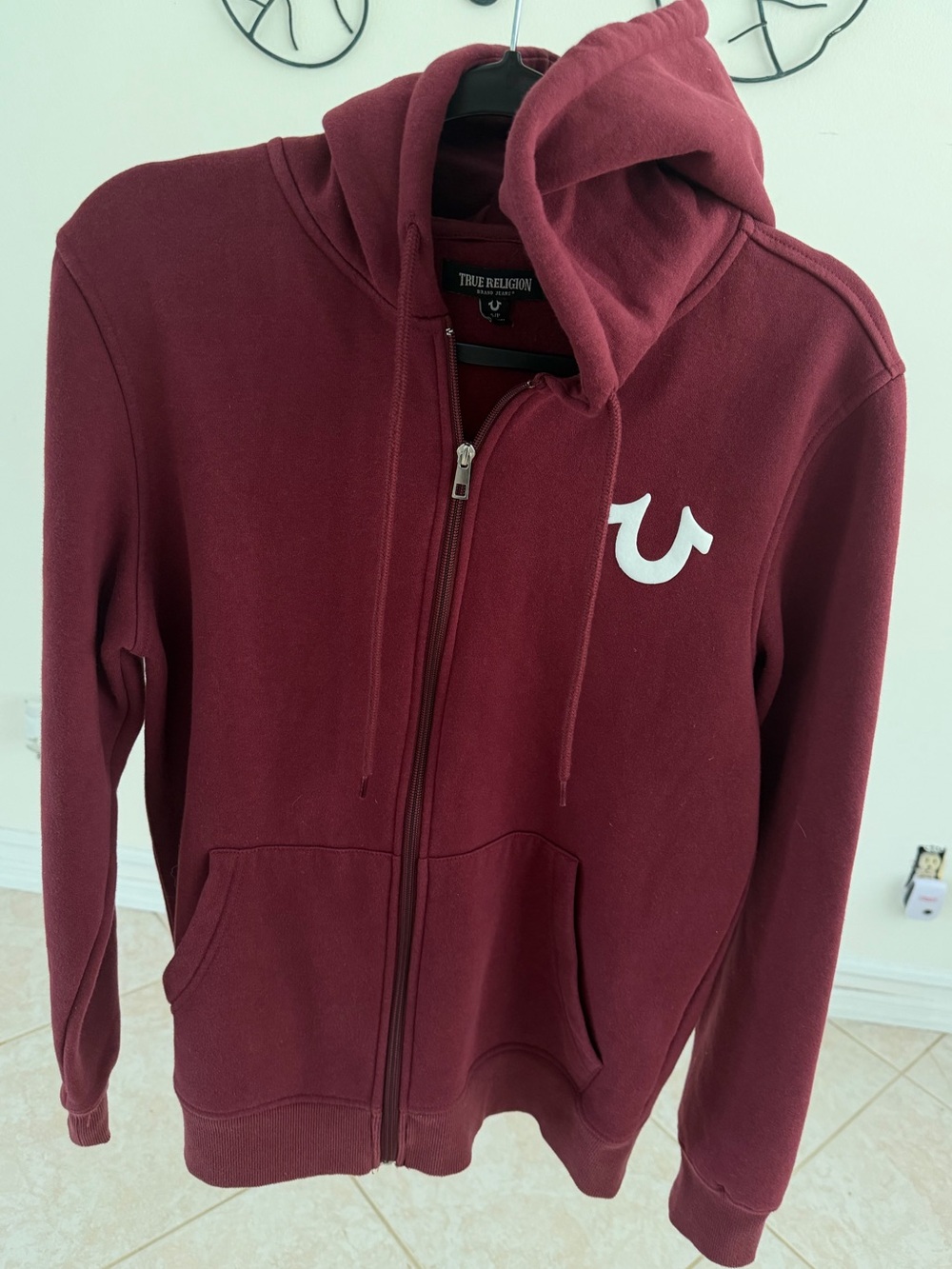 True Religion Maroon Zip Hoodie with Silver Hardware
